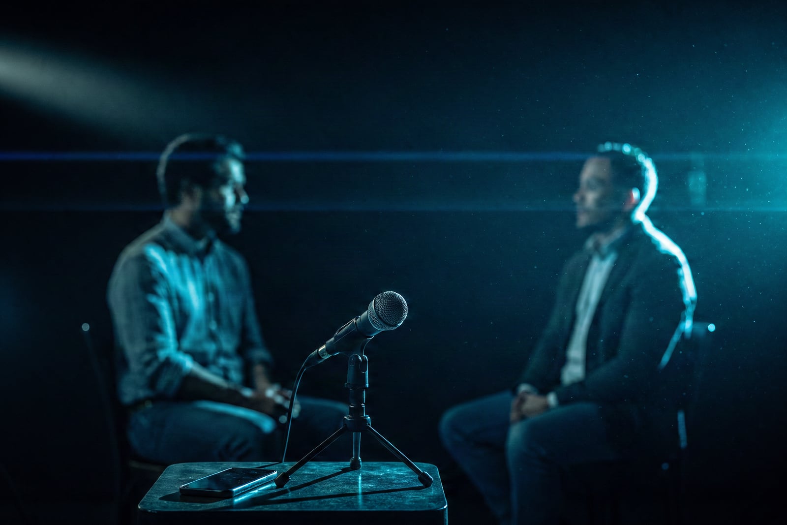 Micrófono y celular graban una entrevista