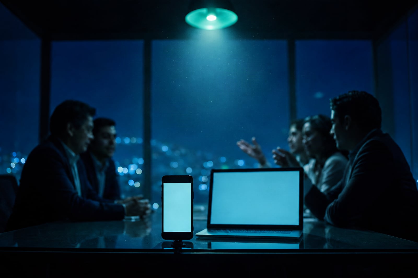 Equipo en reunión, el celular graba